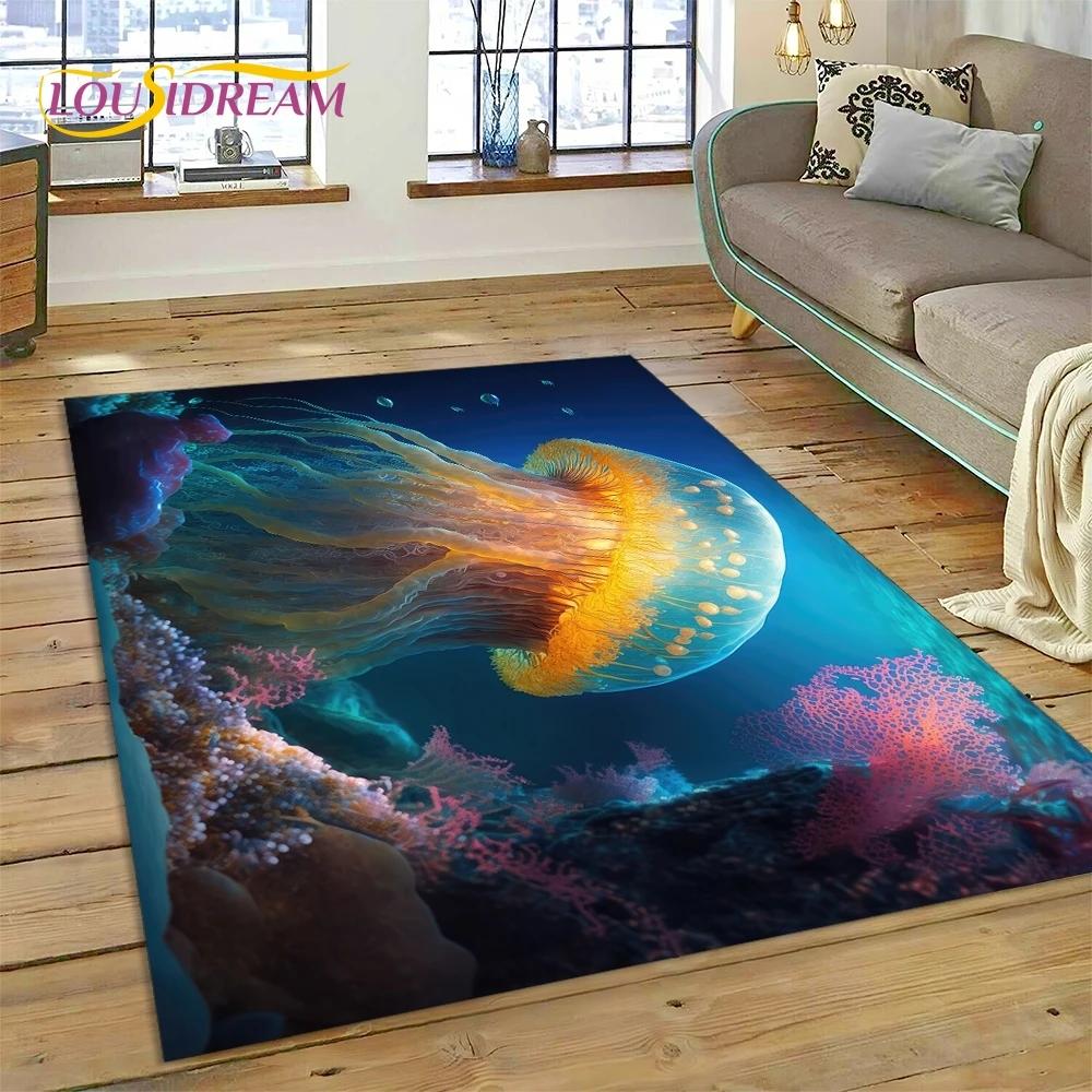 3D Podmořský svět Mořské dno Kreslený koberec s delfínem Koberec pro obývací pokoj Ložnice Domácí dekorace, Protiskluzová dekorace na pohovku Dárek Dítě