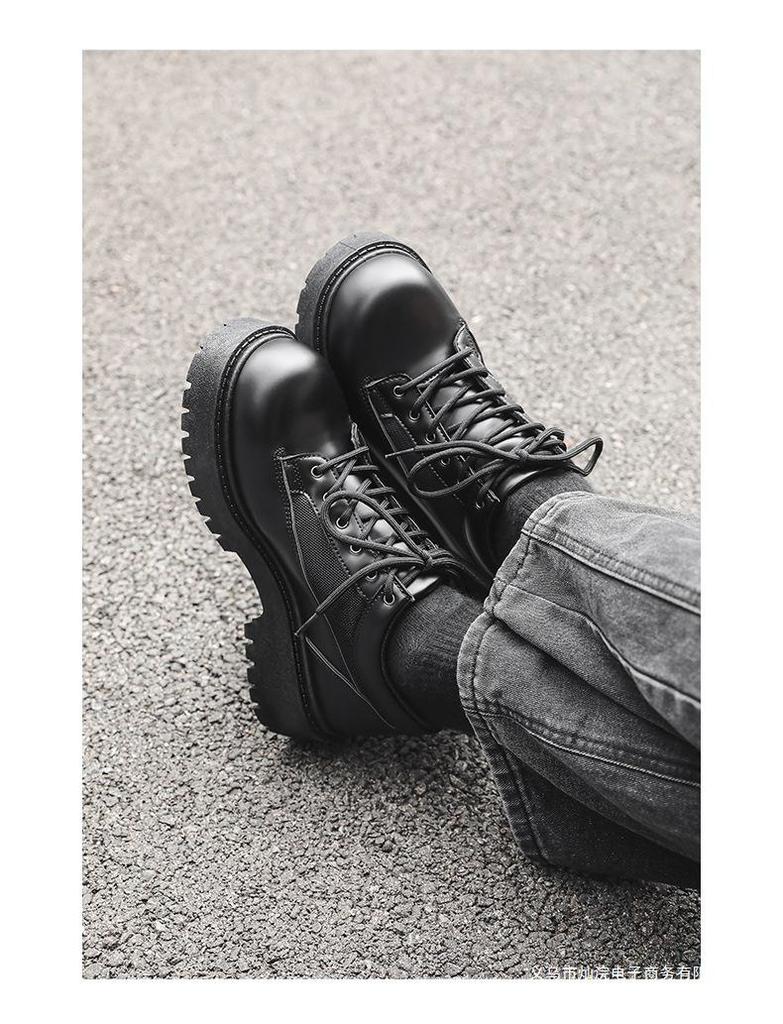Men's British Style Height Increasing Derby Shoes - Black Leather, Thick Sole, Casual or Wedding Wear