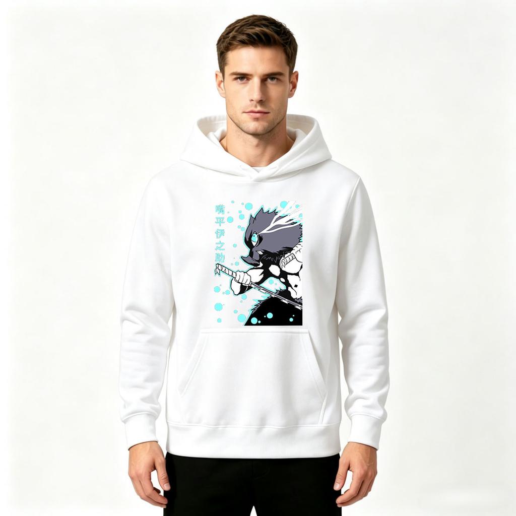 Men's Anime Inosuke Print Pullover Hoodie Casual Long Sleeve Sweatshirt for Daily Wear