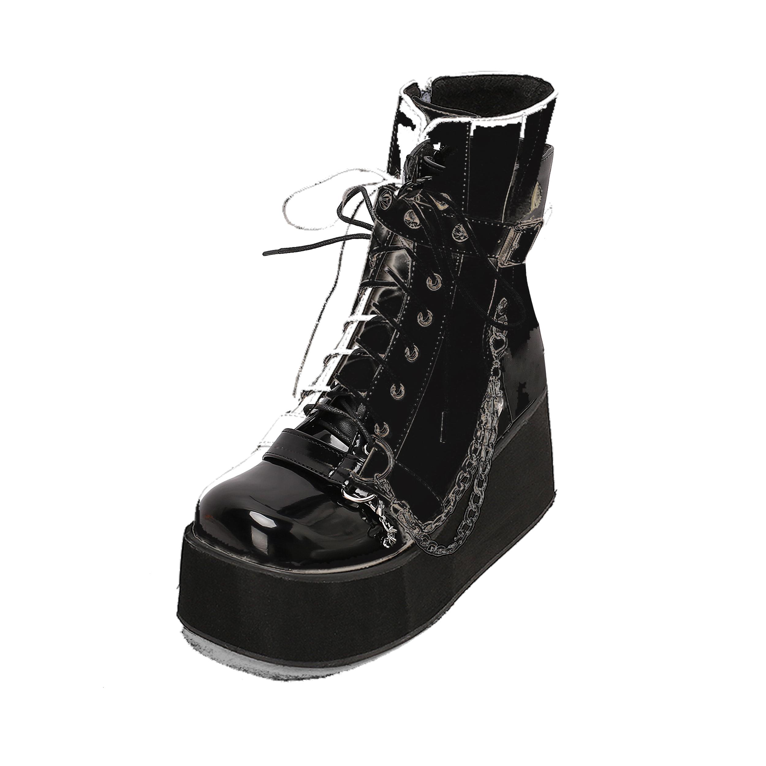 

Plus Size TPU Thick Sole Metal Belt Buckle Rivets Lightweight Short Boots Cross Tie Straps Side Zipper Chains Punk Ankle Boots 34