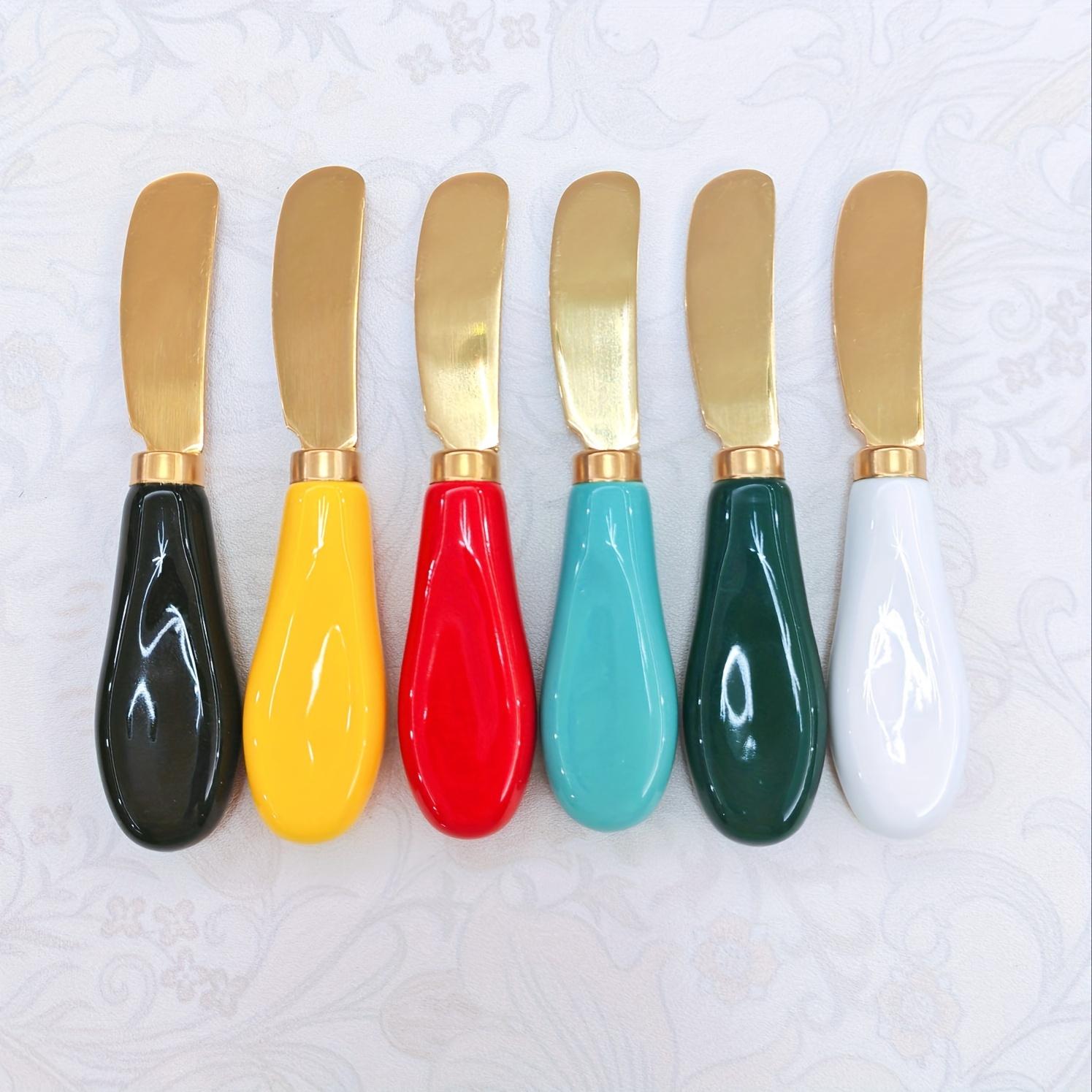 

6pcs Elegant Ceramic Handle Stainless Steel Butter Knives Assorted Colors, Perfect for Spreading Butter,Cheese,Jam Ideal Kitchen Utensils for Everyday