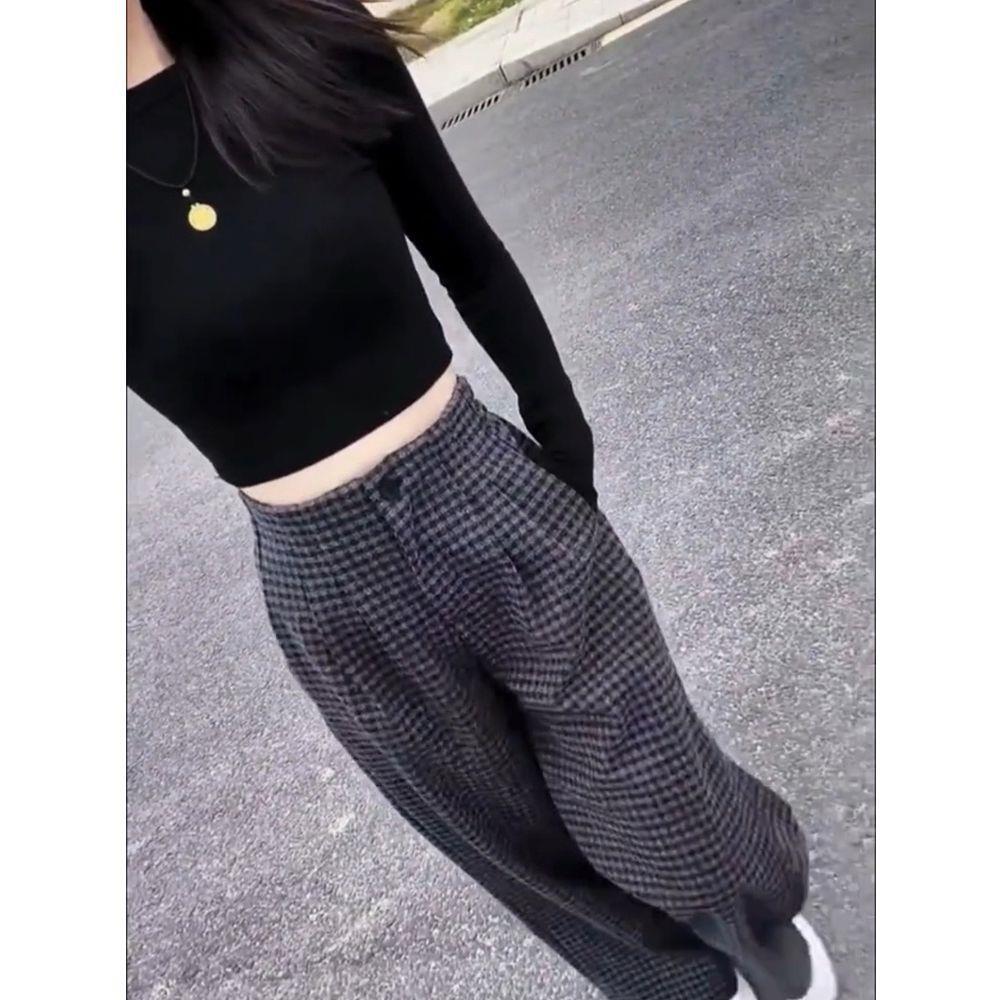 

Women s Wool Plaid High-Waisted Wide-Leg Winter Pants - 2025 New Collection, Loose Fit, Thickened with Velvet Lining S (80-95 lbs)