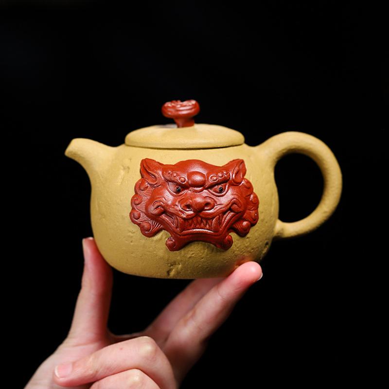 

320 мл чайник ручной работы из фиолетовой глины Исин, чайник ручной работы в форме льва, раздел «сырая руда», глиняный чайник, китайский чайный сервиз «Цзыша», коллекция посуды для питья
