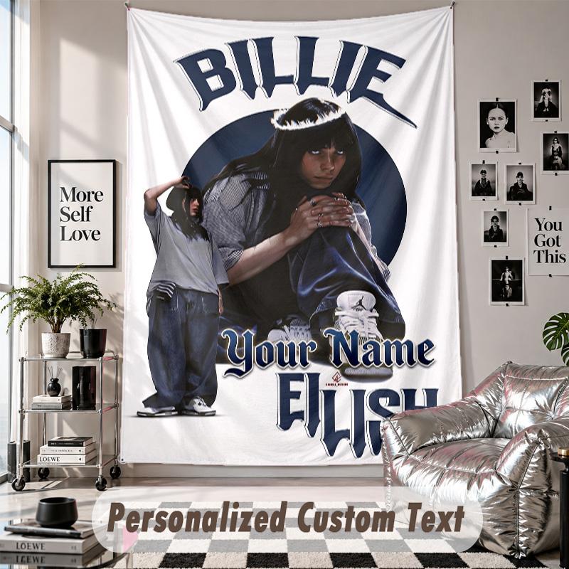 Wandbehang-Gobelin mit individuellem Namen & Text, Billie Eilish Dekorationstextil für Schlafzimmer