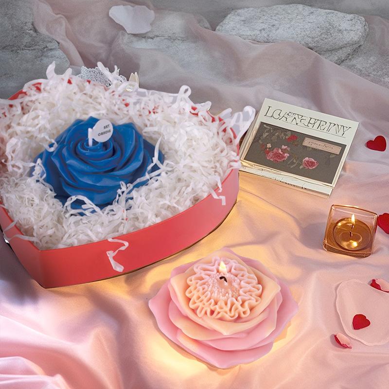 Flower Candle Silicone Mold DIY Realistic Blooming Lotus Rose Beautiful Silicone Mold Warm Home Decoration