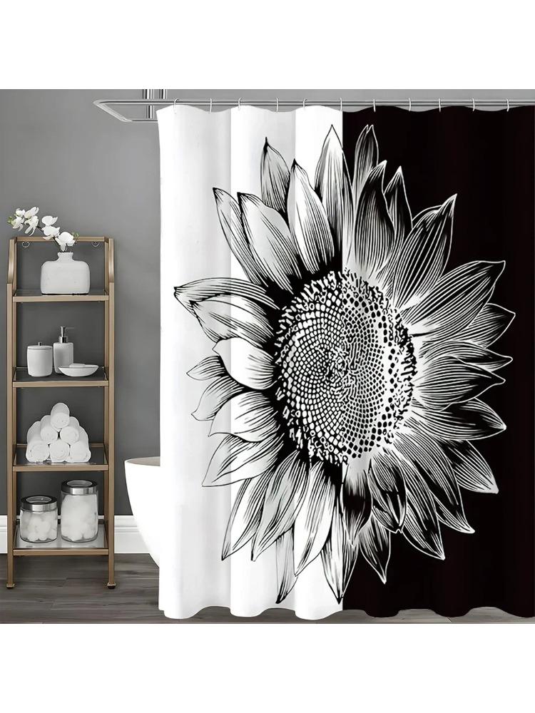 

Black And White Sunflower Shower Curtain, Bathroom Decorative Shower Curtain, Waterproof Shower Curtain With Hooks W60H190(CM)-1 Pcs