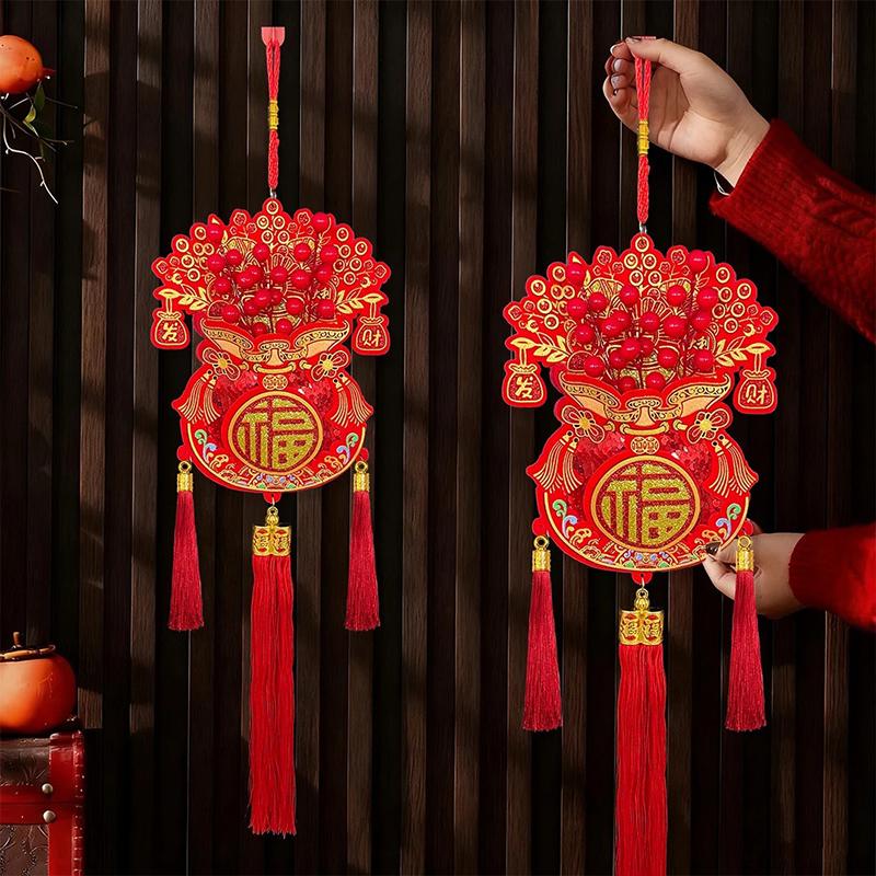 Lucky Bag Shape Chinese New Year Decoration Traditional Design With Tassel Spring Festival Pendants Three-Dimensional Widely Use