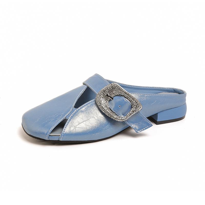 Fashion Round-toed Women's Shoes Baotou Thick Low-heeled Semi-slippers for Outer Wear Summer New Versatile Cool Mops