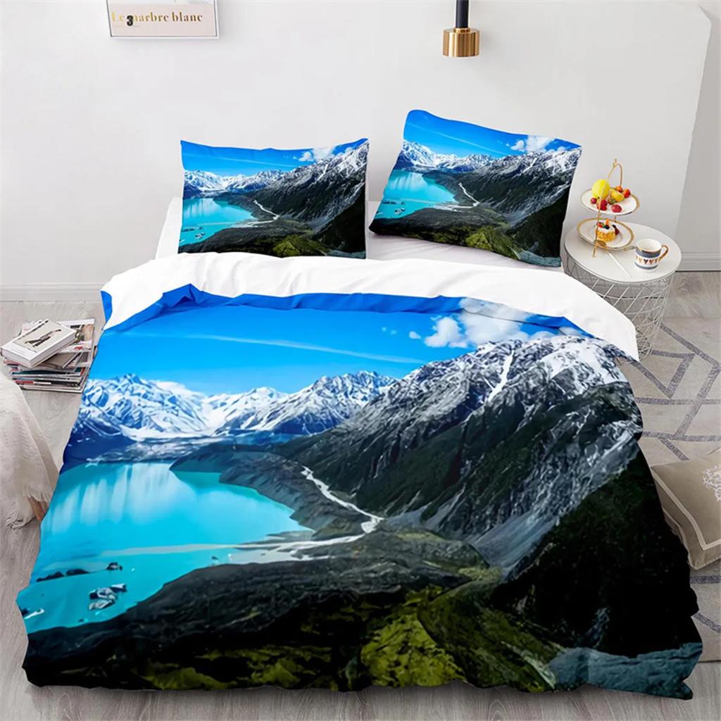 Snow Mountain Duvet Cover Clouds Hill Scenery Glacier Natural Beauty Print Ocean Theme Quilt Cover For Children Adult Room Decor