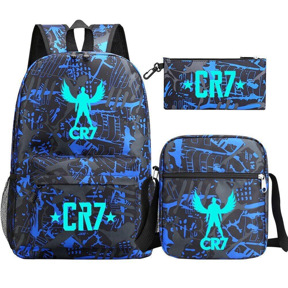 CR7C Luo Backpack Sports Peripheral Printed Backpack Children's Student School Bag Shoulder Bag Pencil Bag Three-piece Set
