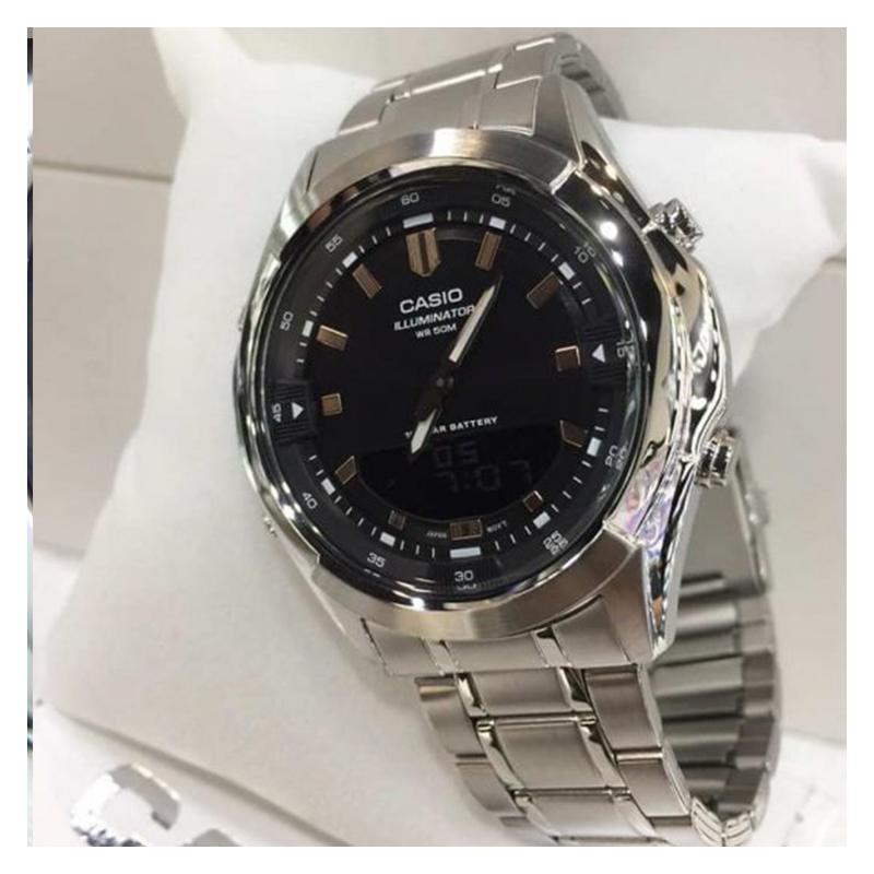 Casio 50 meters waterproof quartz movement stainless steel strap Japanese and Korean watch men's watch black dial AMW-840D-1AVDF