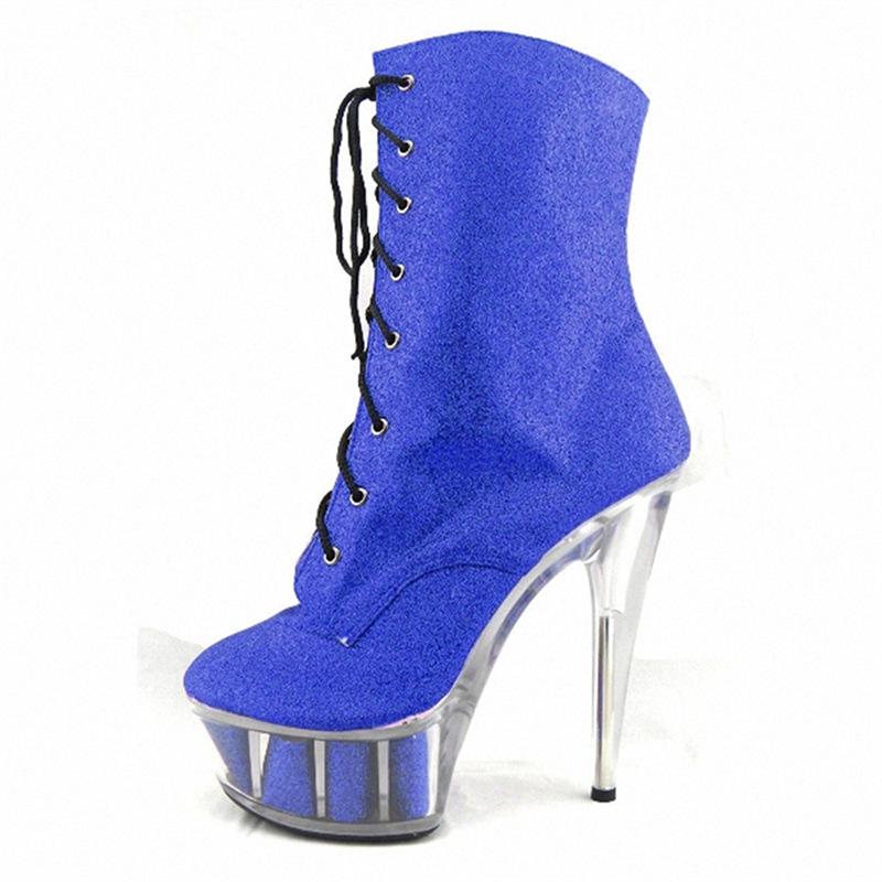 

Модные короткие трендовые длинные ботинки водонепроницаемые стол супер высокий каблук прозрачная подошва ботинки красные шпильки женские ботинки 15 см 46 синий