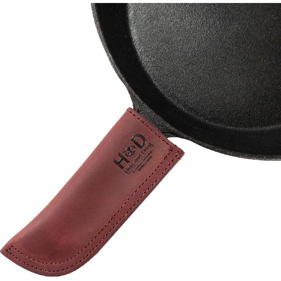Hide & Drink, Full Grain Leather Hot Handle, Cast Iron Protector, Panhandle Potholder, Double Layered, Double Stitched, Slides On/Off Easily Onto