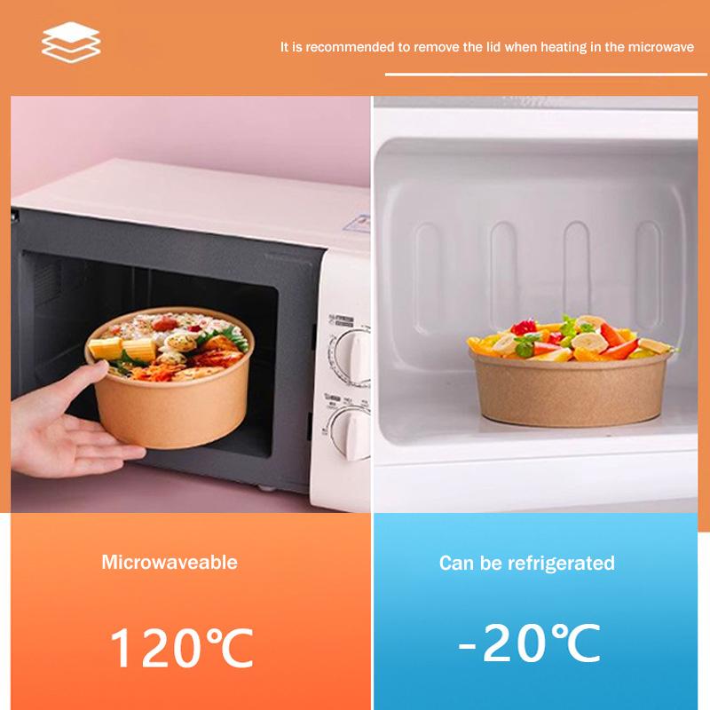 25pcs Kraft Paper Bowls Cups Fruit Salad Bowl Kraft Containers Salad Food Prep Kraft Box Cream Ice Snack Storage 500/750/1000ml