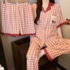 Contrasting Color Plaid Cloud Cotton Pajamas Women'S Summer Short-Sleeved Three-Piece Set Dachshund Dog Loungewear Can Be Worn Outside