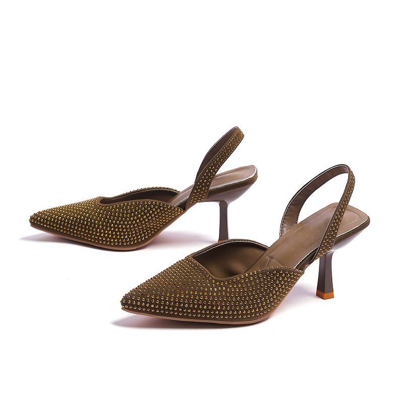 Plus Size Summer New French Pointed Stiletto High Heels with Water Diamond Hollow Rear Hook Strap Women s Sandals Women s Pumps 35 2779₽