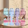 1PC Horse Girl Western Cowgirl Quote Print 750ml Color Plastic Sports Water Bottle Leakproof Flip Straw Lid Suitable for Sports Office Home Use