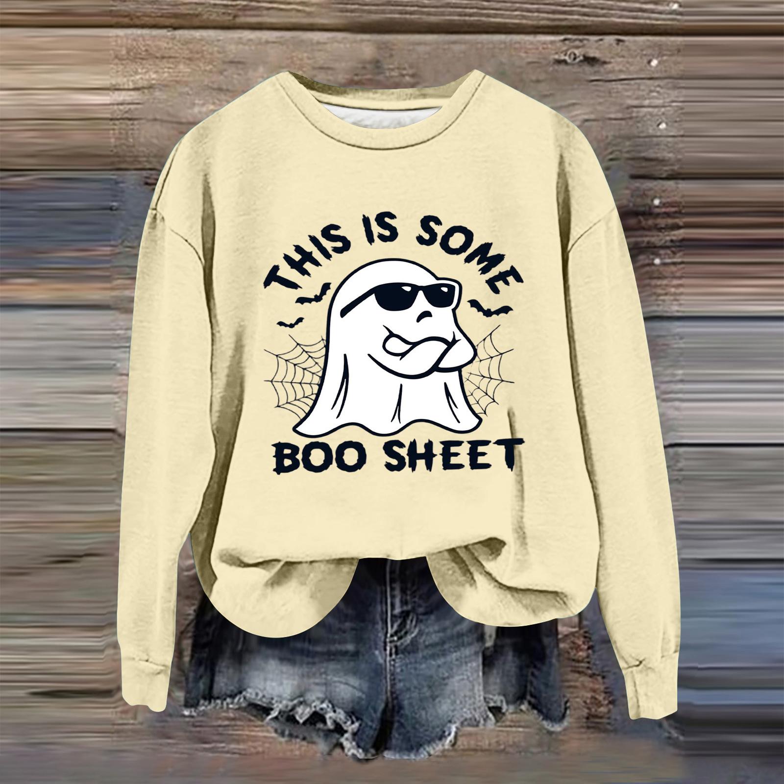 

Женская модная повседневная толстовка с длинным рукавом и принтом на Хэллоуин M хаки