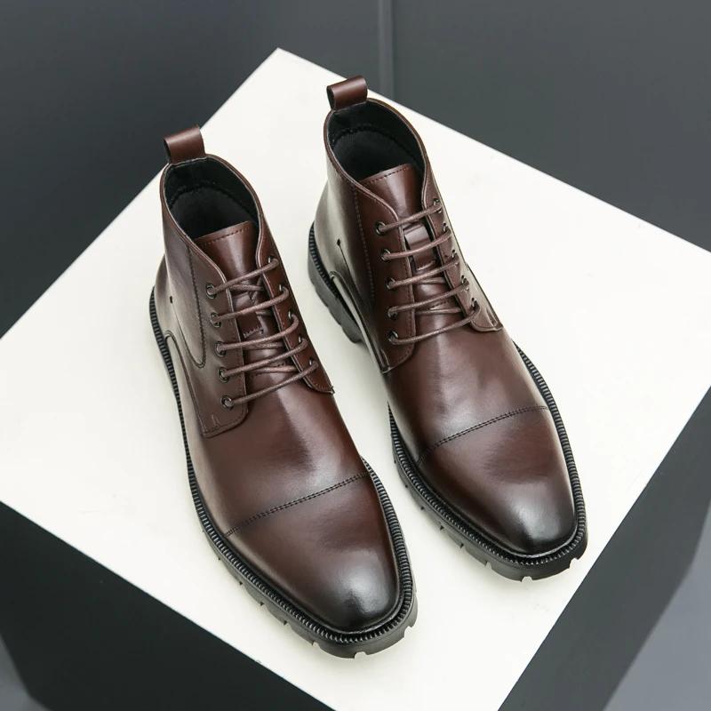 

Мужские короткие ботинки зимняя мода новые удобные узкие шнурки Amazon обувь старомодная деловая мужская повседневная модная обувь 45 коричневый