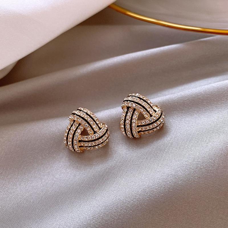 Elegant Golden Triangle Stud Earrings with Sparkling Rhinestones - Versatile Daily Wear & Party Jewelry