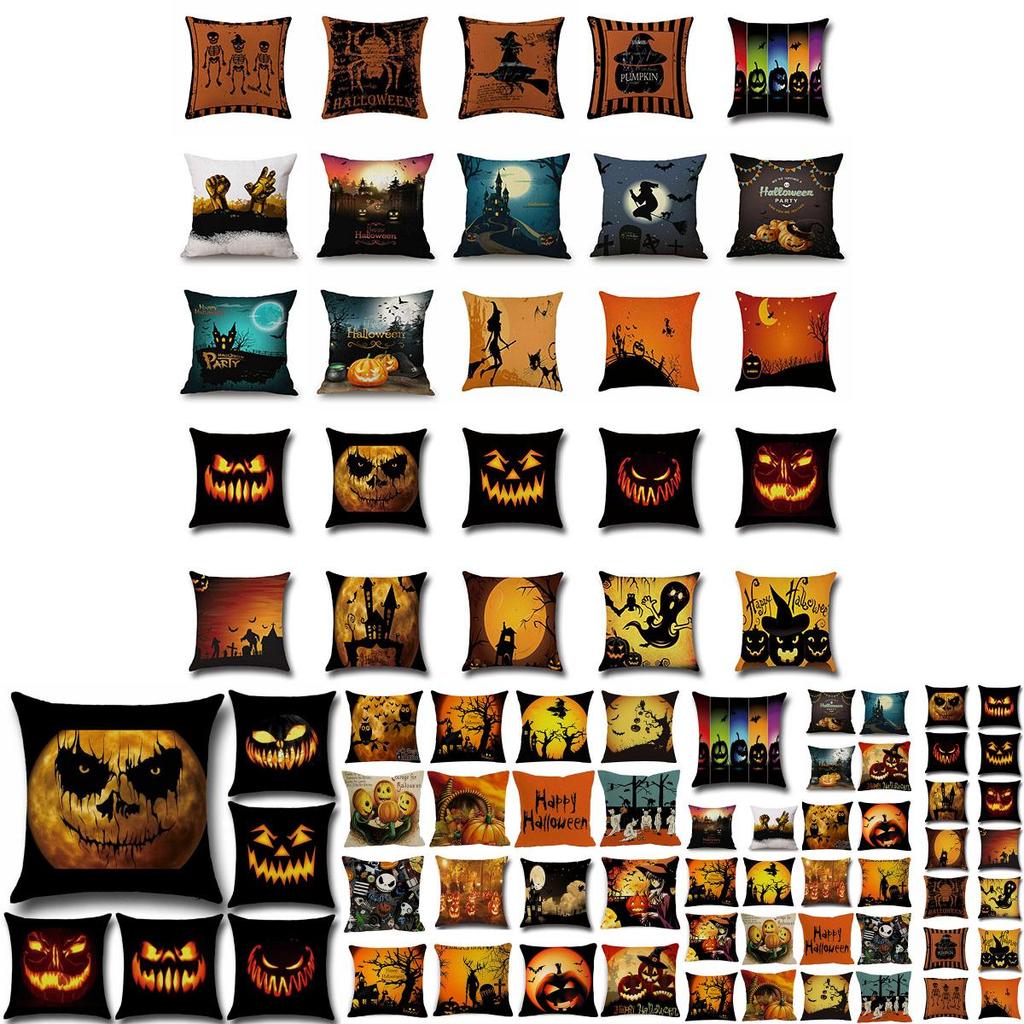 Cotton Linen Halloween Sofa Decor Cushion Cover With Stylish Pumpkin Design