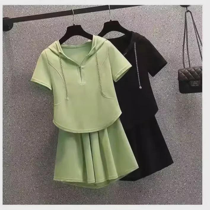 Plus Size Women's Loose Fit Summer Sports Set - Irregular T-Shirt & Wide-Leg Shorts