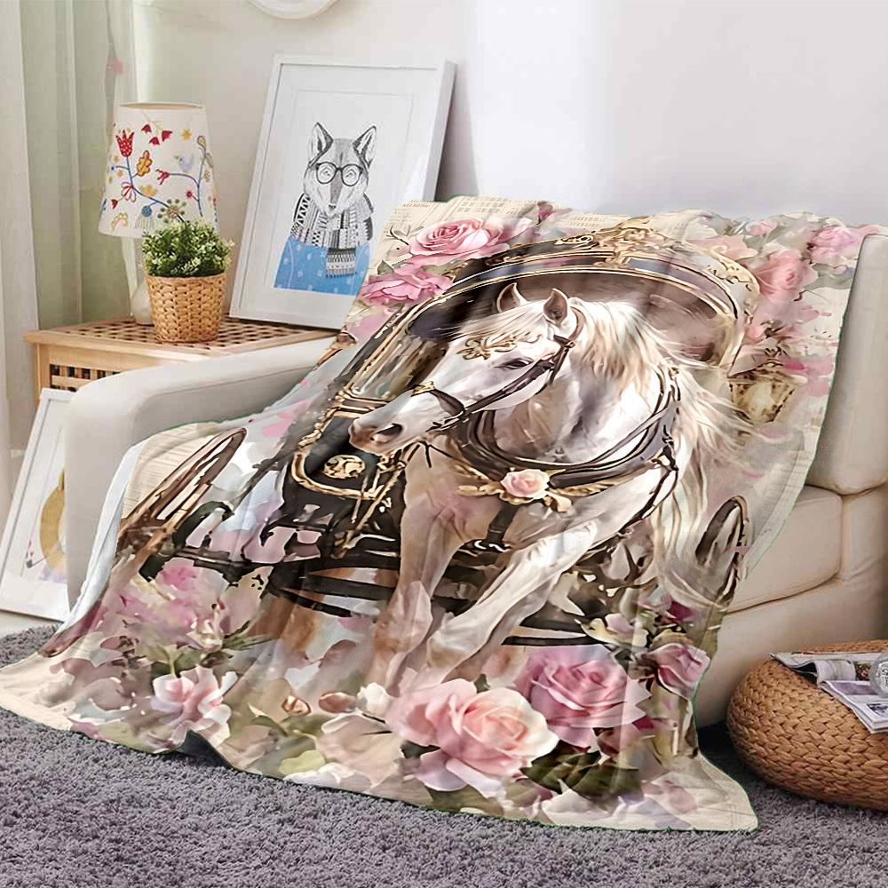 

1pc Carriage Flowers blanket Lightweight Flannel Throw for Sofa Bed Travel Camping Livingroom Office Couch Chair 80cmx120cm
