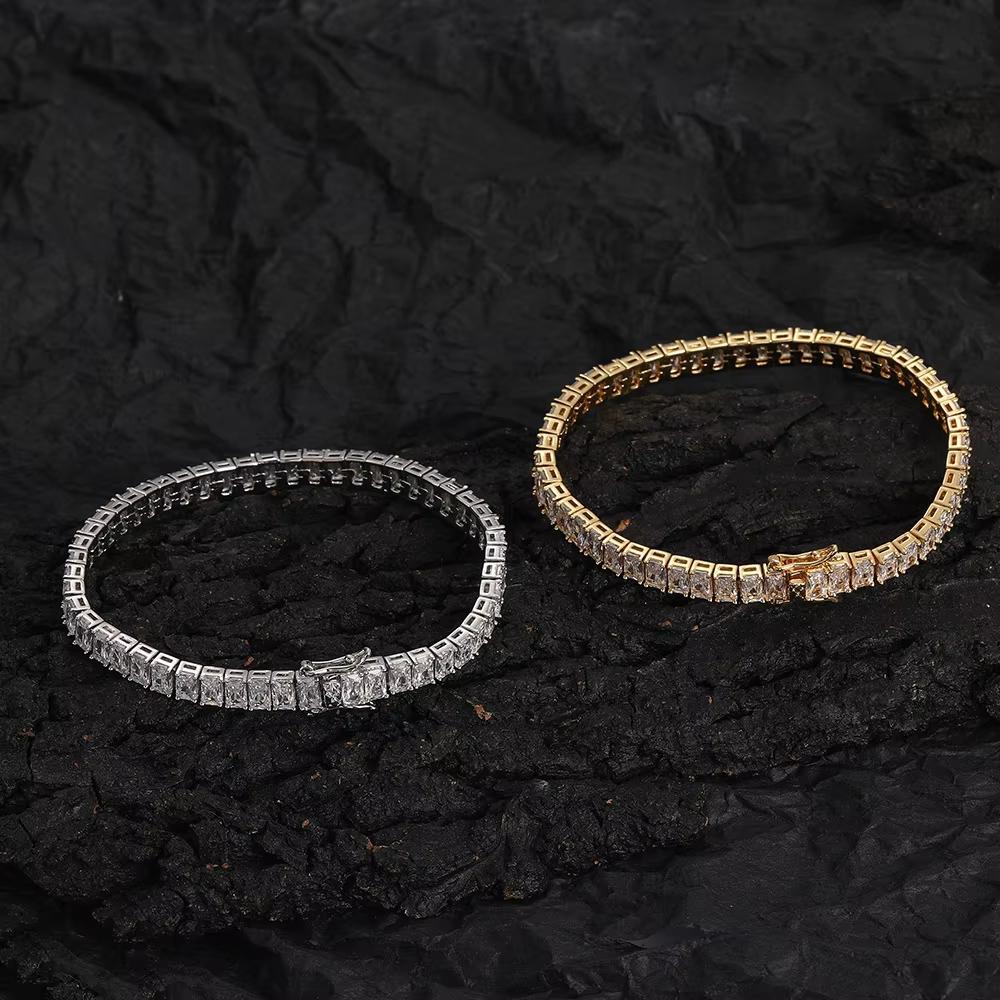 Fashion Hip Hop Jewelry Geometric 3*5mm Rectangular Zircon Tennis Bracelet Baguette CZ Tennis Bracelet for Women and Men