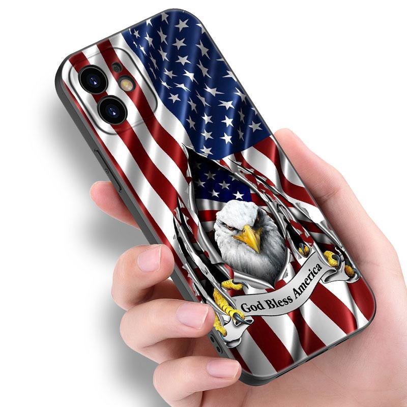 Custodia per telefono con aquila bandiera americana USA per Apple iPhone 14 13 12 Mini 11 Pro Max 7 8 XR X XS 7 8 Plus SE 2020 2022 Cover Nera