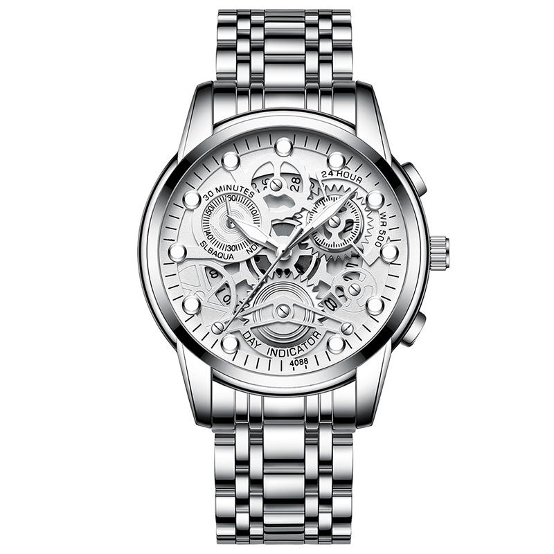 UTHAI Men's Watch Light Luxury Automatic Hollow Fashion Trend Waterproof Luminous Stainless Steel Strap Quartz Watch Reloj Gift