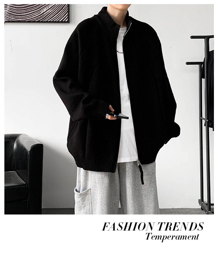 Herren-Strickjacke mit Stehkragen, locker geschnitten - Trendige amerikanische Strickware für Frühling und Herbst