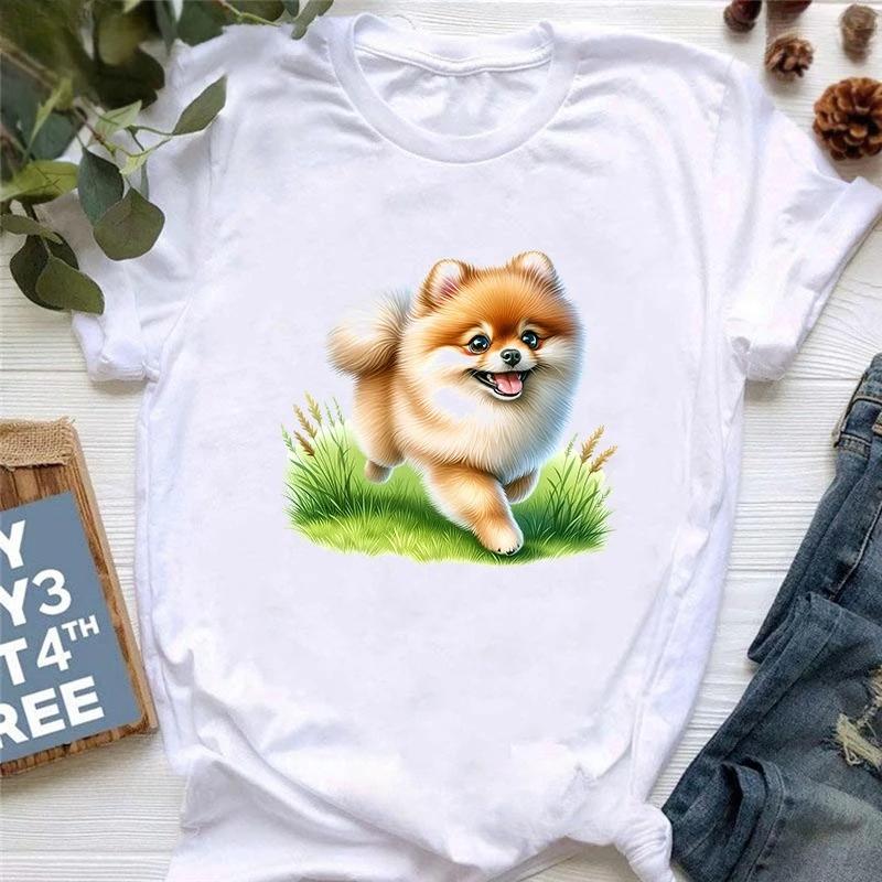 Watercolor Pomeranian Animal Printed T Shirt Girls Harajuku Kawaii Clothes Summer Fashion T-Shirt Women Casual Tshirt Femme