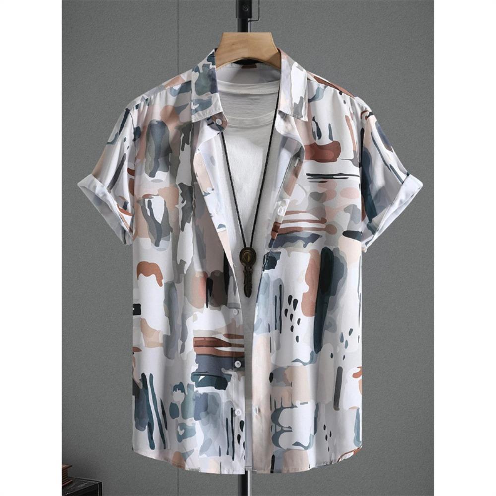 Colorful Irregular Patterns Hawaiian Shirt For Men Tree Leaves 3D Printed Short Sleeves Summer Lapel Blouse Street Aloha Shirts