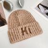 Letter knitted hat women's autumn and winter big head circumference thickened warm ear protection cold hat student outdoor versatile wool hat