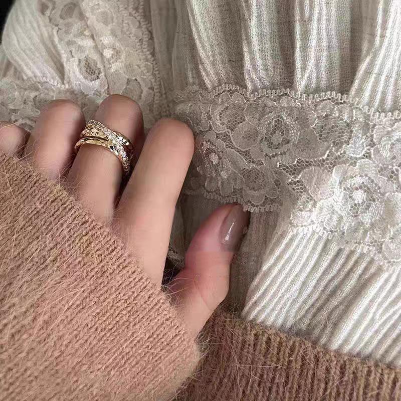 Многослойное открытое кольцо с цирконами кольцо на указательный палец преувеличенная индивидуальность парное кольцо
