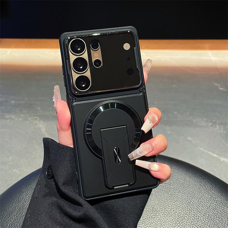 Samsung S26 Ultra Case with Lens Cover, Magnetic Stand, Mirror Finish, A57 Feel, Drop-Proof Protection