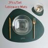 2pcs/set Leather Tableware Mat Dinner Pad Waterproof Table Mat Insulation Coaster Placemats for Restaurant Kitchen Home