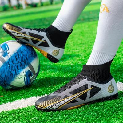 Men's Large Size High-top Football Shoes Long Nail Anti-slip TPR Artificial Lawn Children Football Boots