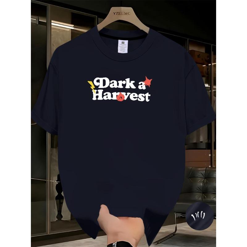 

European sizes Men s Summer Short Sleeve T-Shirt - Breathable Casual Round Neck Solid Color with Chinese Character Print 4XL чорний