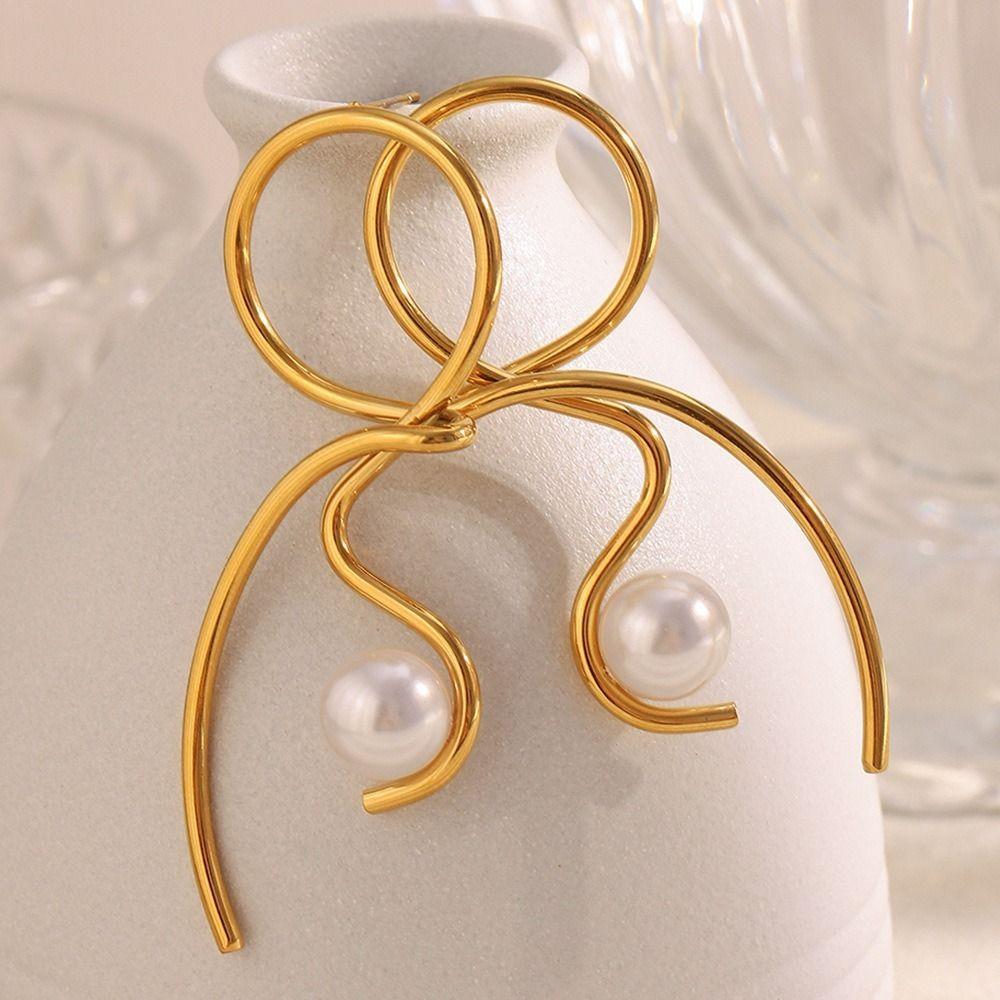 Waterproof Imitation Pearl Earrings Stainless Steel Statement Earrings  Women's Jewelry