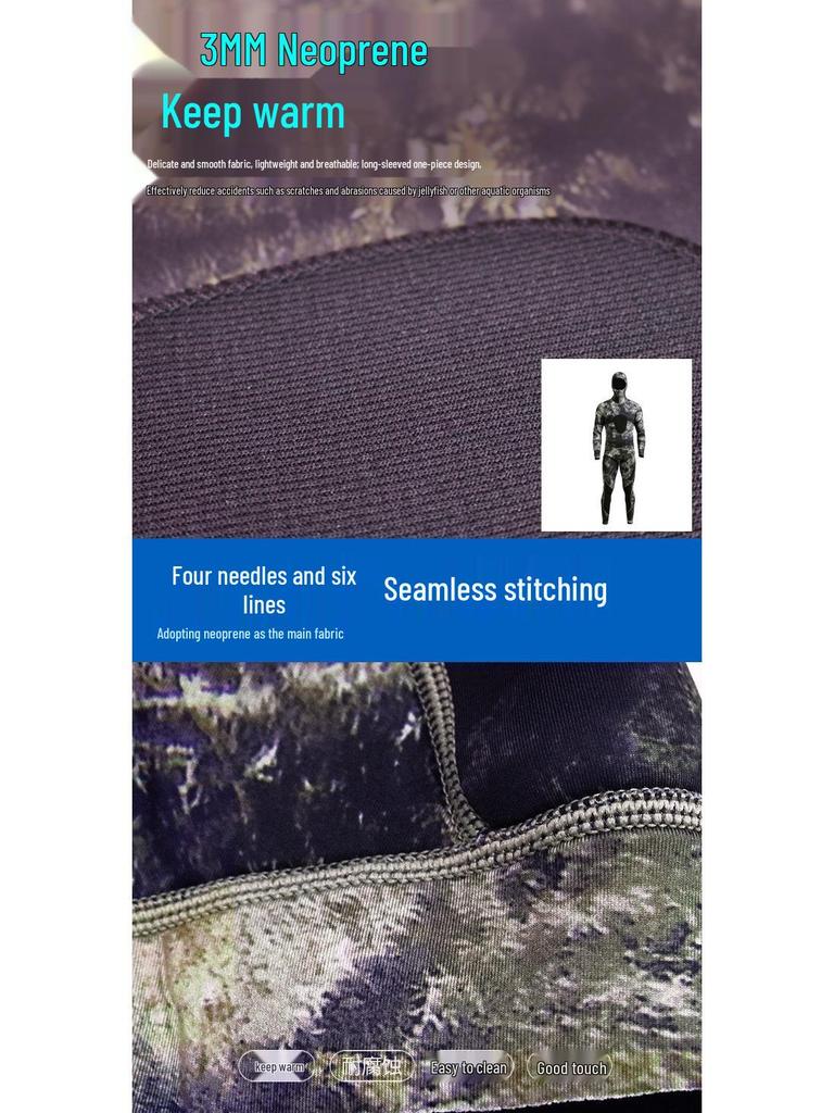 Camouflage Snorkeling & Spearfishing Wetsuit Set - 1.5/3/5MM for Cold Water Protection