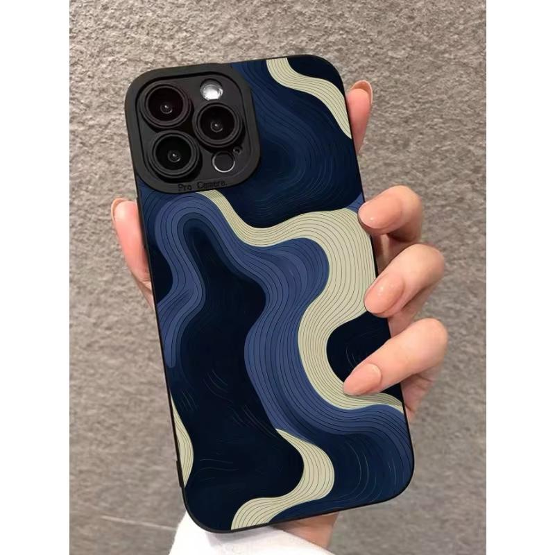 Abstract Navy Wave Line Art Minimalist Style Phone Case for iPhone 17 16 15 14 13 12 11 Series Pro Max Plus