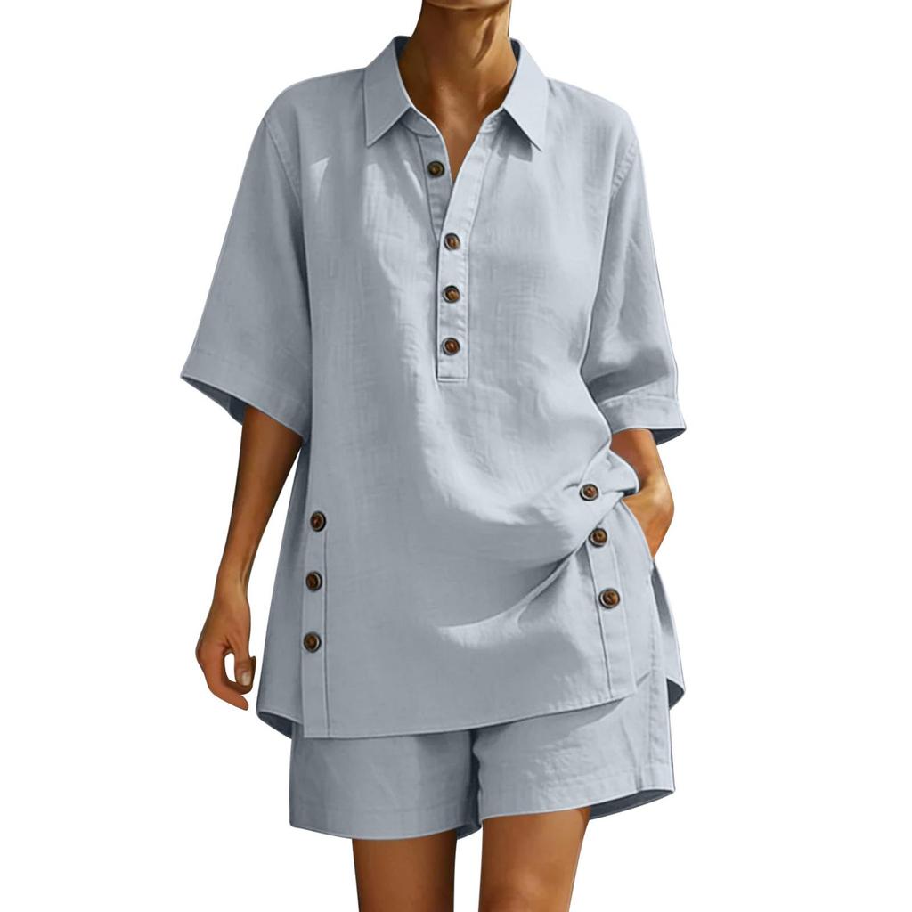 Women's Linen Two-Piece Set: Short-Sleeve Shirt & Loose Pants (2026)
