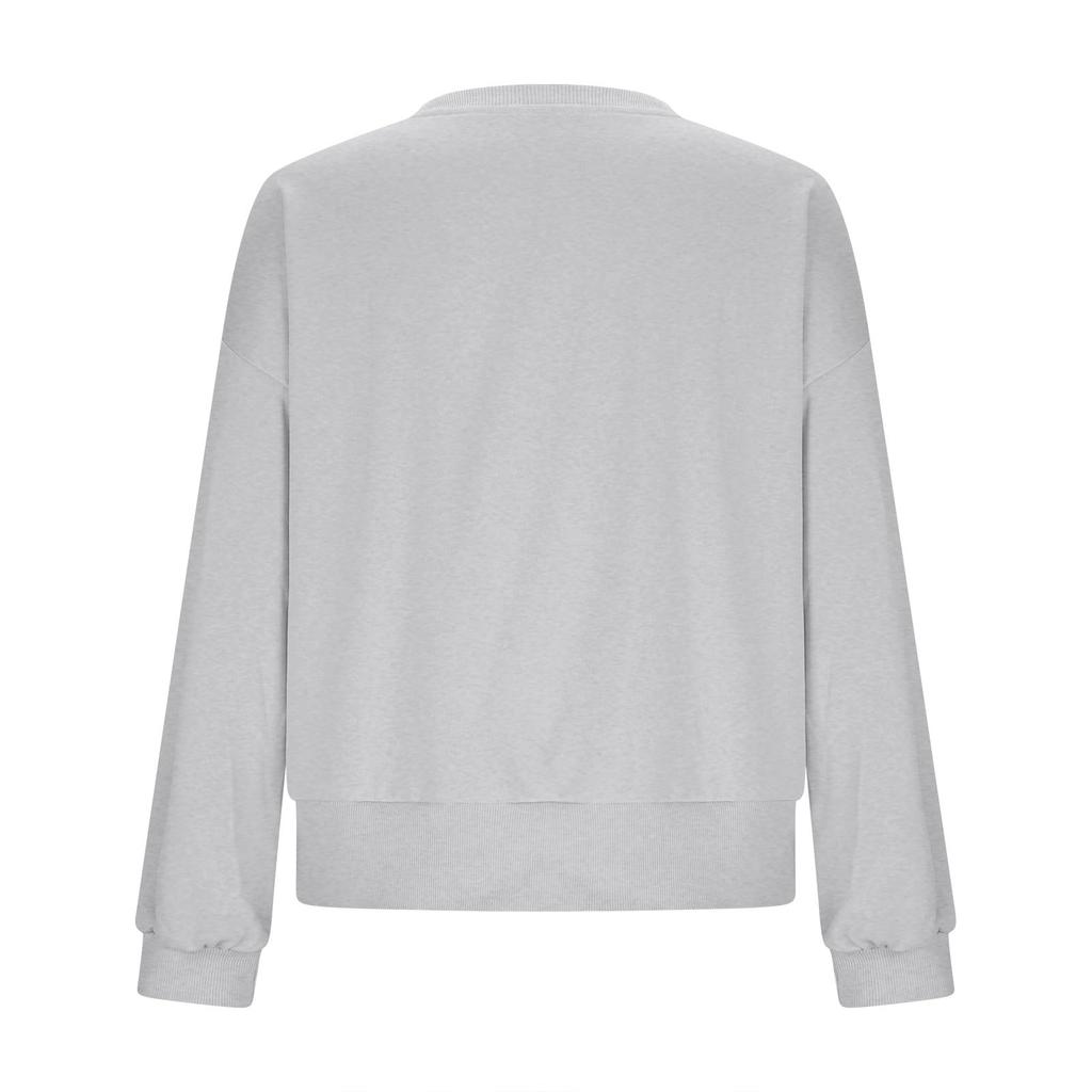 Women's Solid Color Pearl Bow Long Sleeved Top Sweatshirt
