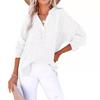 Spring and Autumn pleated button long sleeved solid color top women's shirt loose pure cotton pullover