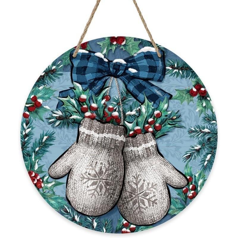 Christmas Decoration Wooden Door Plate Cross-border Amazon Hot New Round Brand Crafts Decoration Listing