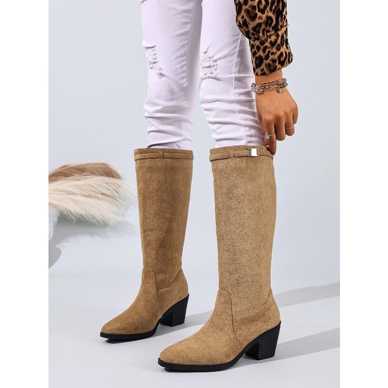 Winter 2025 New Pointed Toe Plus-size High-heeled Fashion Boots Women's Thick-heeled Sleeve Knight Boots