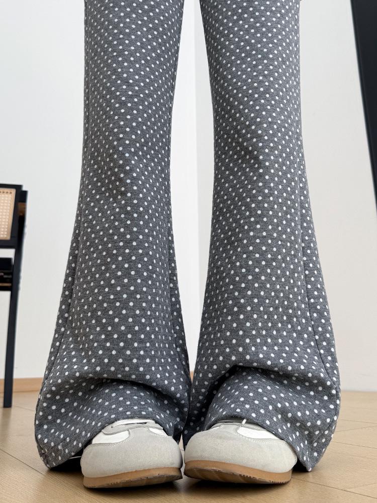 Women's Spring Polka Dot High-Waisted Micro-Flare Pants - Slimming and Versatile