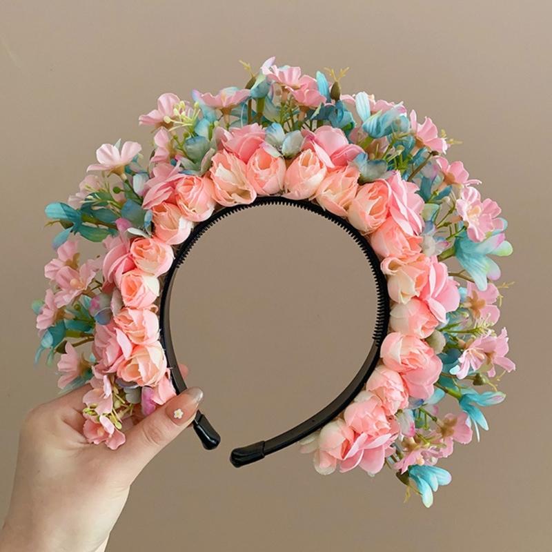 Adjustable Silk Flower Headband Beautiful Flower Hairband Accessory Lovely Flower Embellished Hair Decoration