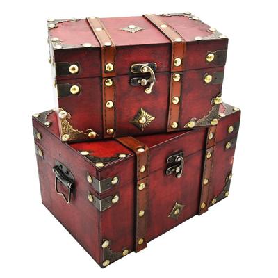 Wooden Treasure Chest, Jewelry Box with Metal Fittings, Retro, Antique Style, Trinket Box, Interior Decoration (set of Large and Small)